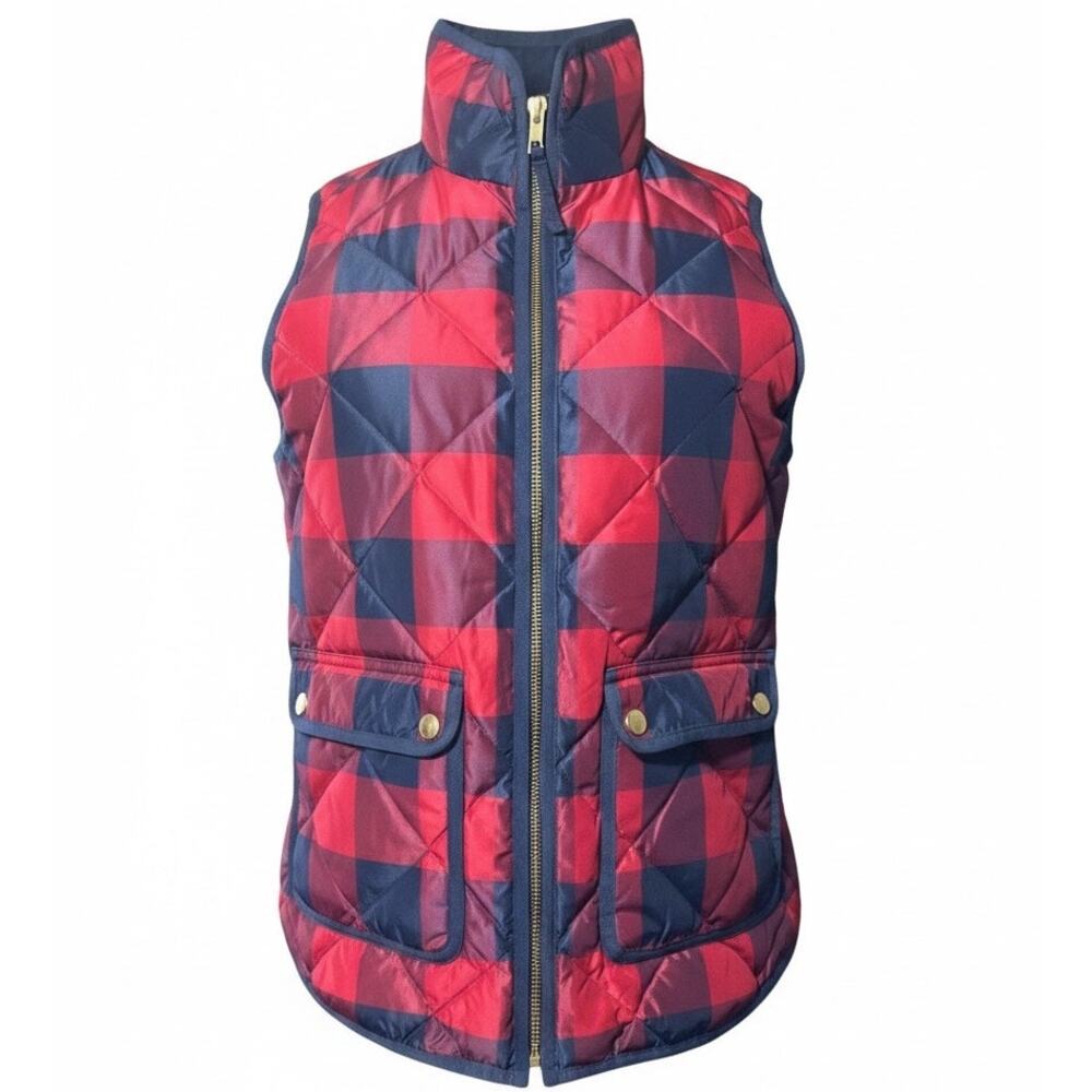 J. Crew Red & Blue Plaid Sleeveless Vest Full Zip Front Pockets NWT XXS MRP $138